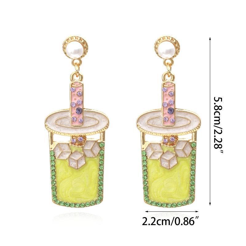 Rhinestone Milk Tea Cup Shape Earrings Suit for All Kinds of Face Creative