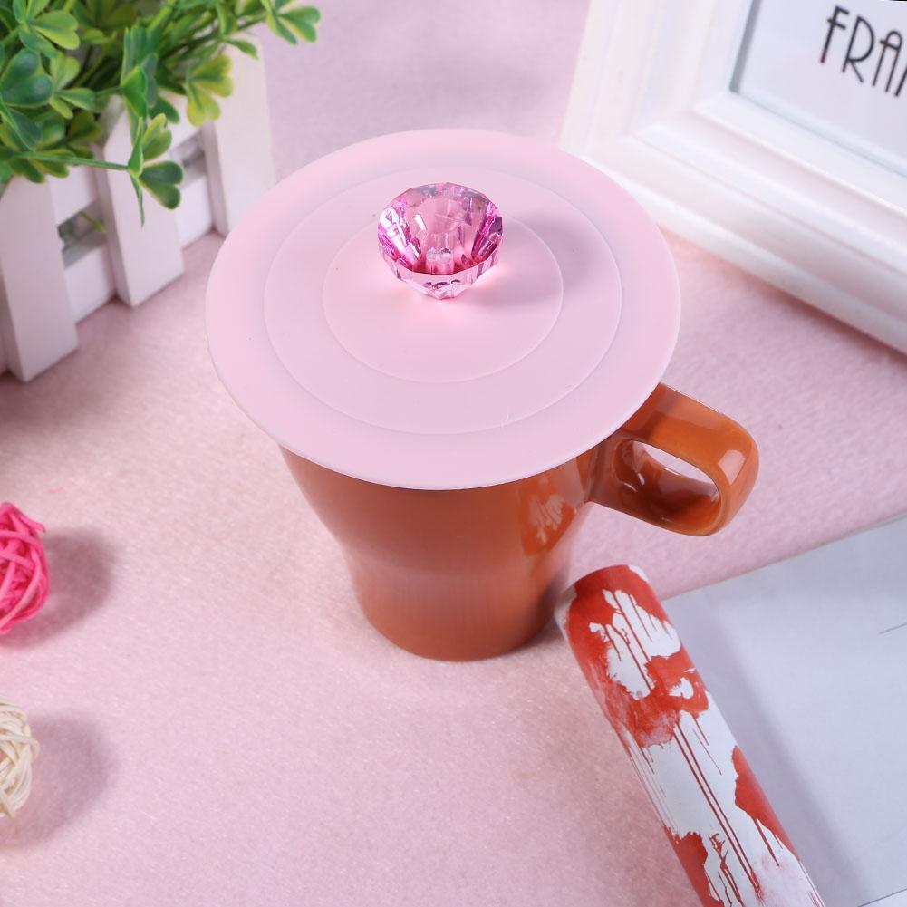 Lace Rim Anti-dust Leakproof Diamond Silicone Cup Lid Seal Cover (Pink)
