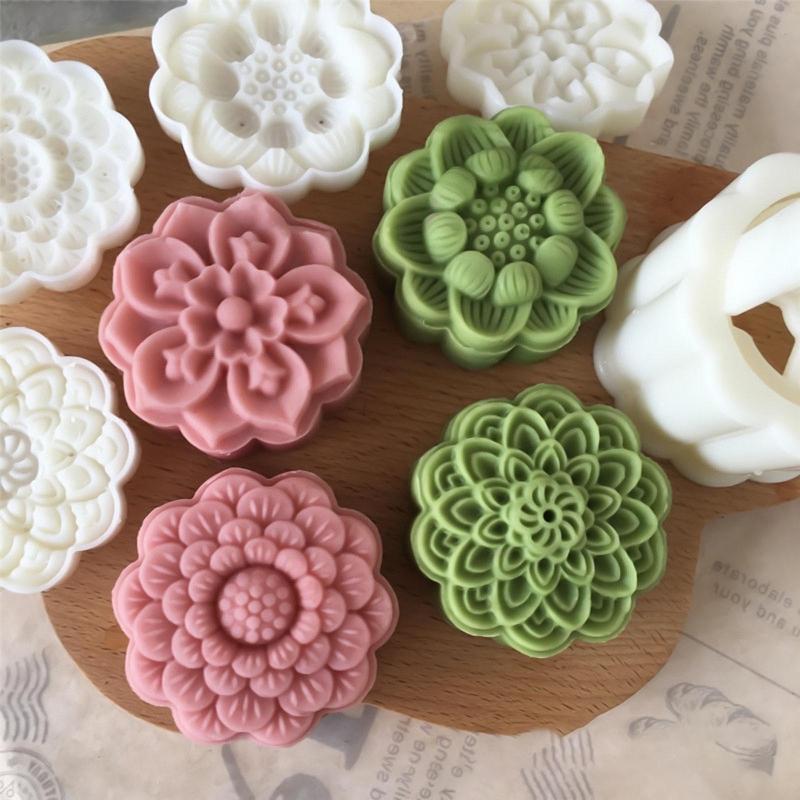 Lotus Shape Stamps Moon Cake Moulds for Mid-Autumn Festival DIY Baking Mooncake