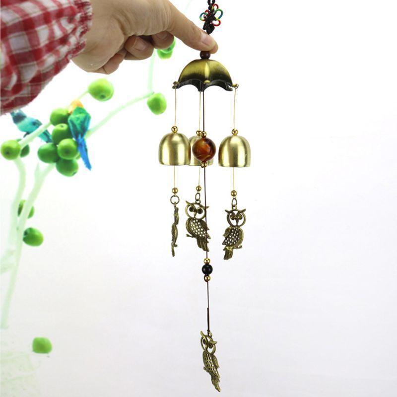 Farmhouse Wind Chime Owl Bells Windchime Decor Art Ornament Crafts Present Gifts