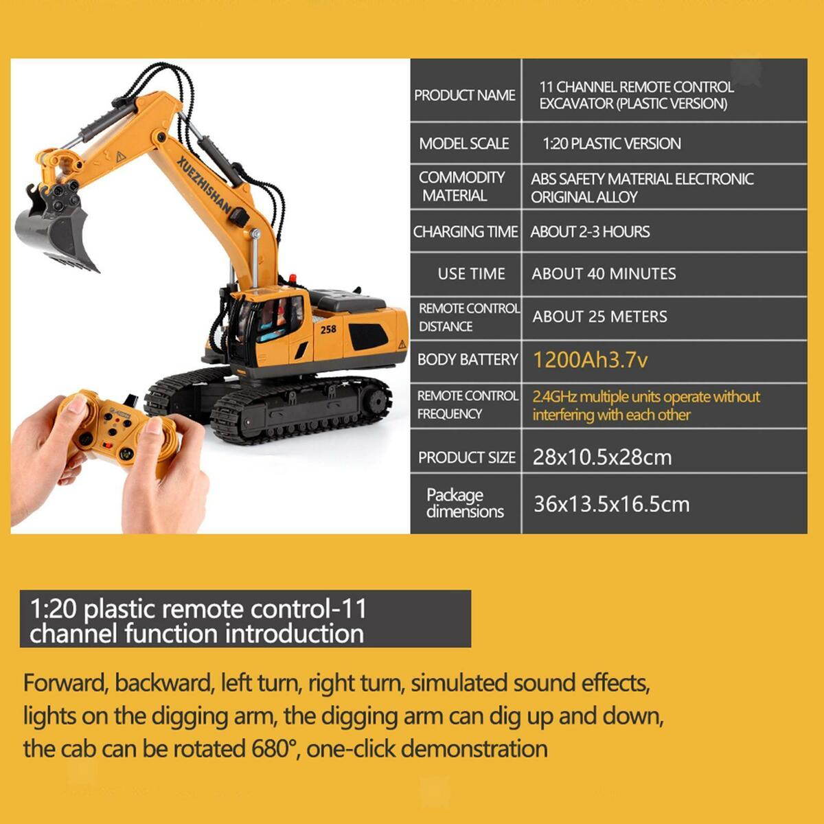 1/20 Plastic  Digger Vehicle  RC Remote Control Rechargeable