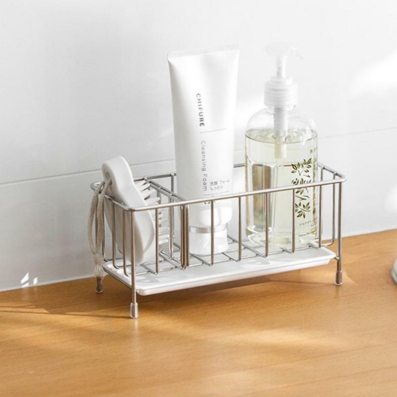 Sink Caddy Organizer Countertop Sponge Brush Soap Holder with Drain Pan