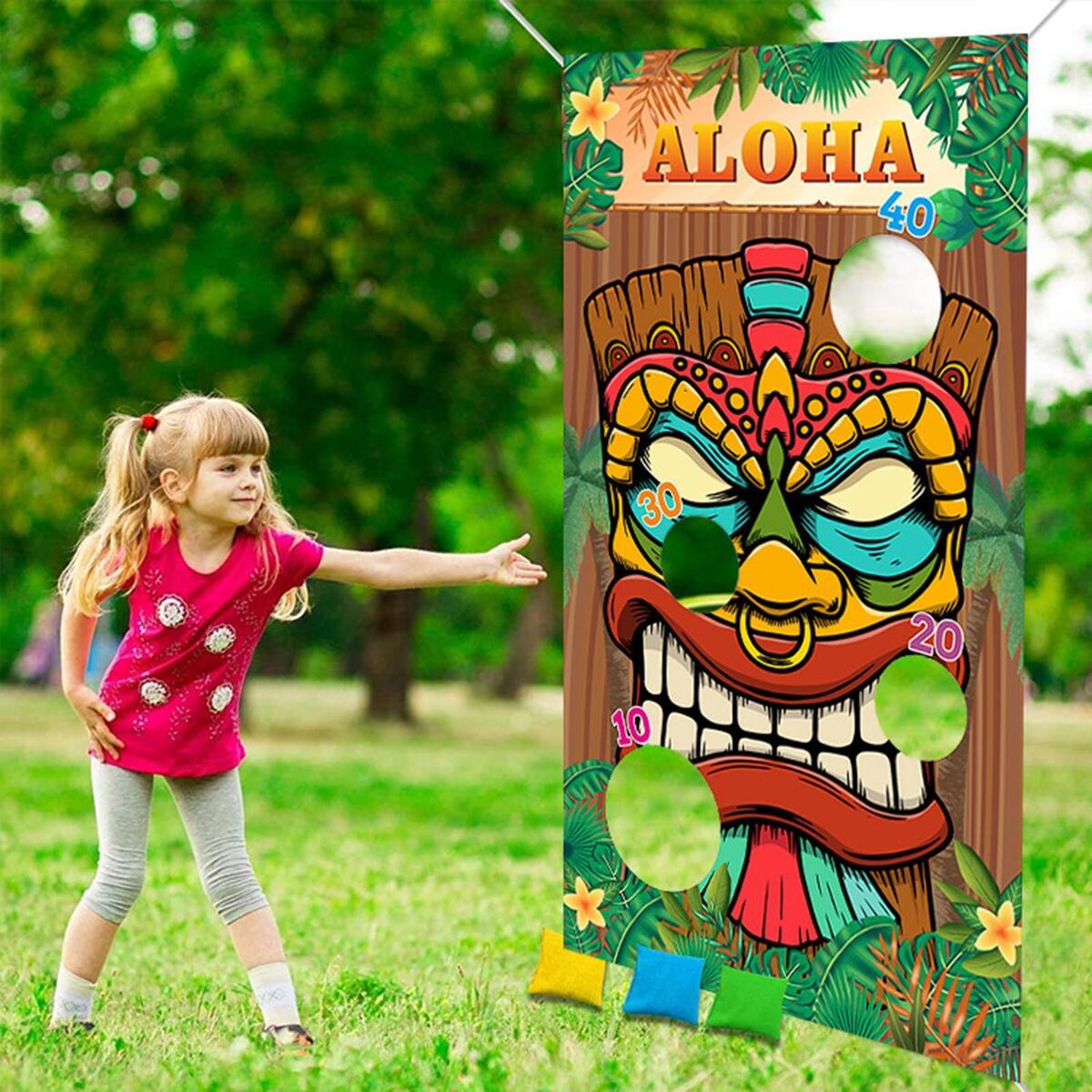 Hawaiian Aloha Toss Game Sandbag Banner for Parties Birthday Gift Children