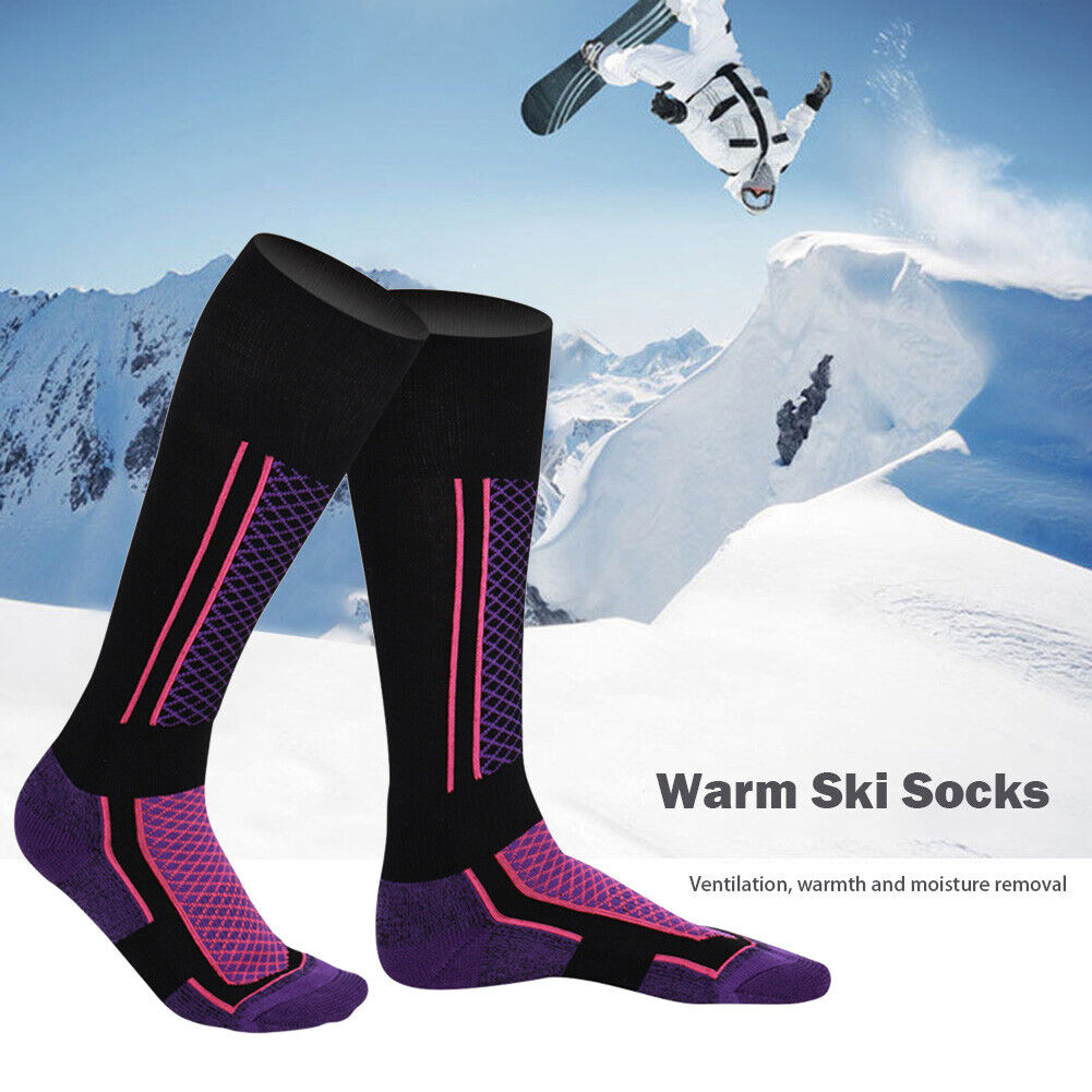 2pcs Winter Warm Thickened Ski Socks Outdoor Stockings (Women Purple Black)