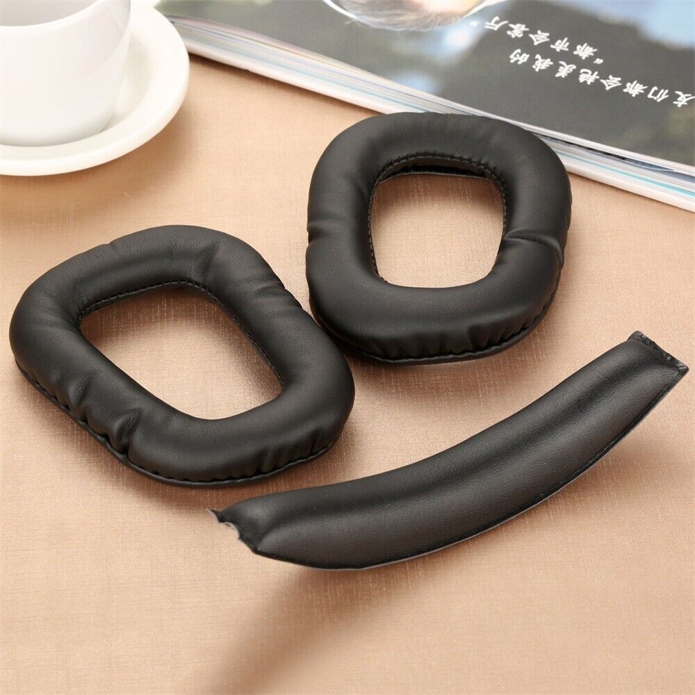 1 Pair High Elasticity Softer Leatherette and Foam Earpads With Headband Black