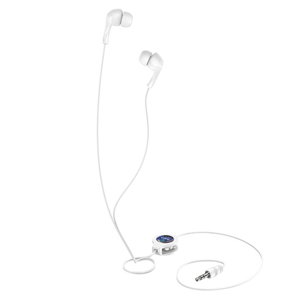 HOCO M68 Retractable Wired Earbuds 3.5mm In Ear Earphones NO Mic (White)