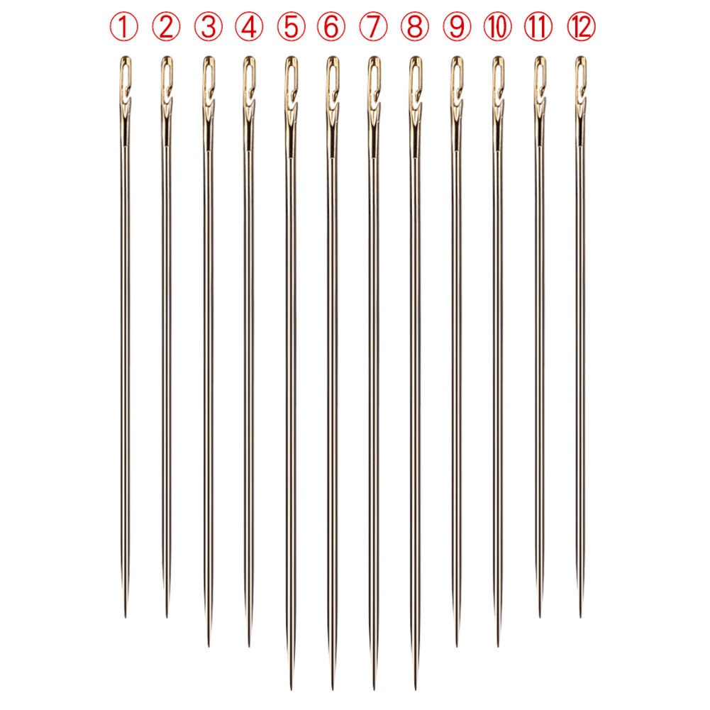 12pcs Stainless Steel Sewing Needles Set Self-Threading Embroidery Tools