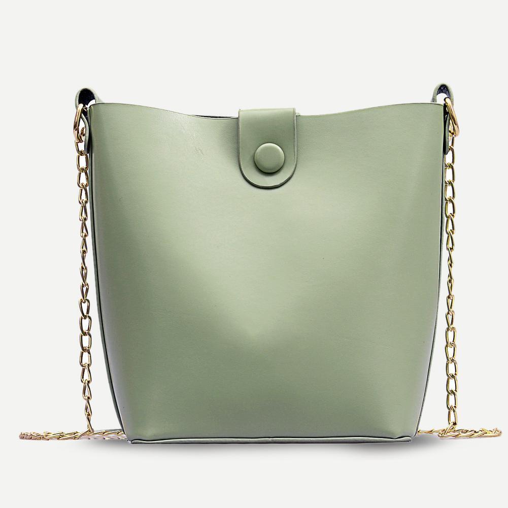 Pure Color Letter Print Shoulder Handbags Women Chain Crossbody Bag (Green)