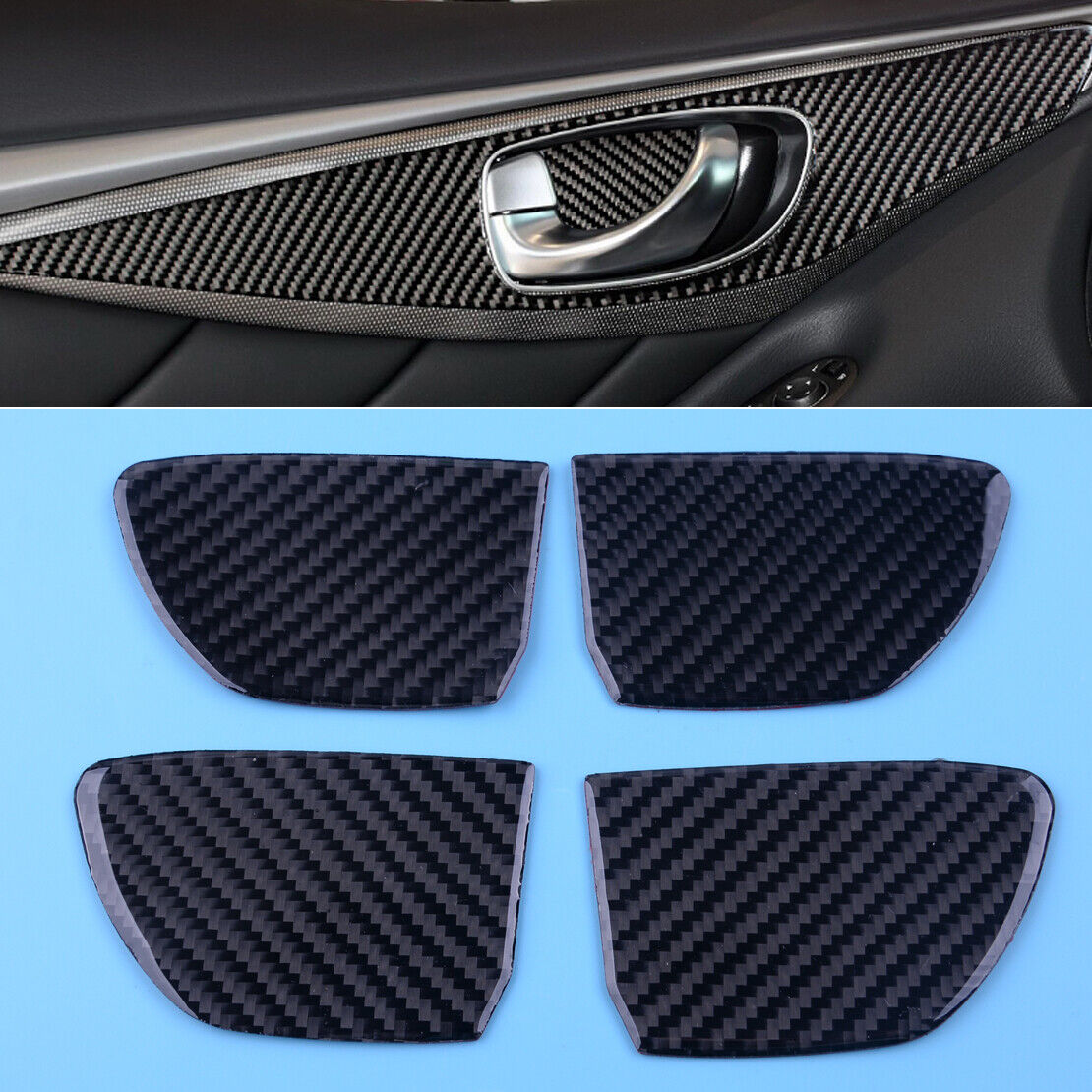 4x Carbon Fiber Door Handle Bowl Cover Trim Fit For Infiniti Q50 Q60 2014 to 19