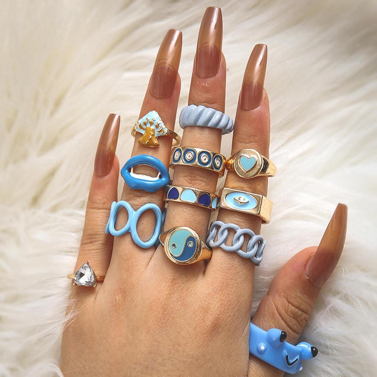 12Pcs Rings Statement Ring Decoration Versatile Ring Jewelry Gifts