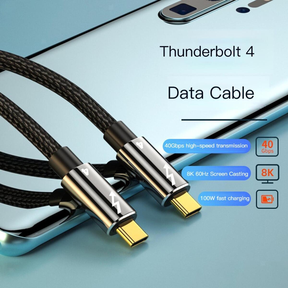 USB Cable Nylon Braided Cord 8K Dual 4K@60Hz Video 40Gbps Cable for Laptop