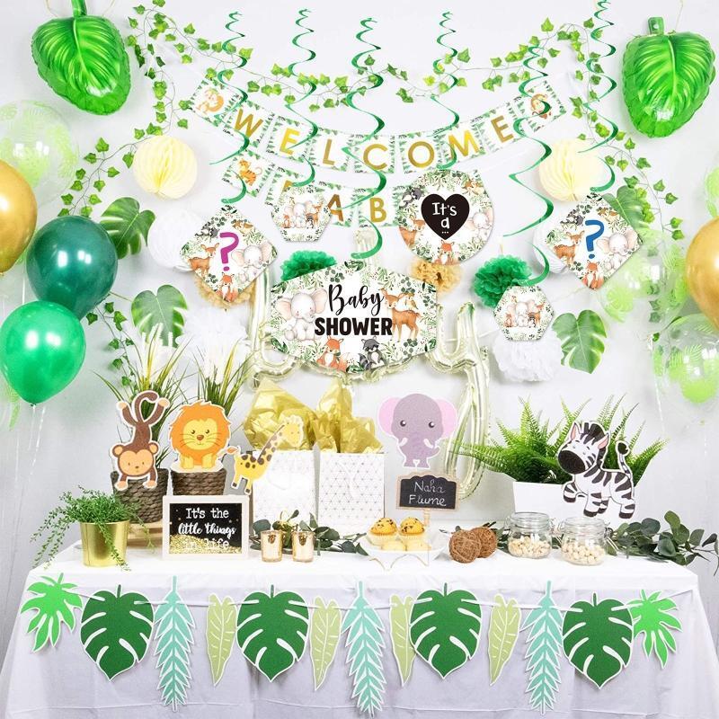 12Pieces Jungle Animal Ceiling Hanging Swirl Baby Shower Party Decorations
