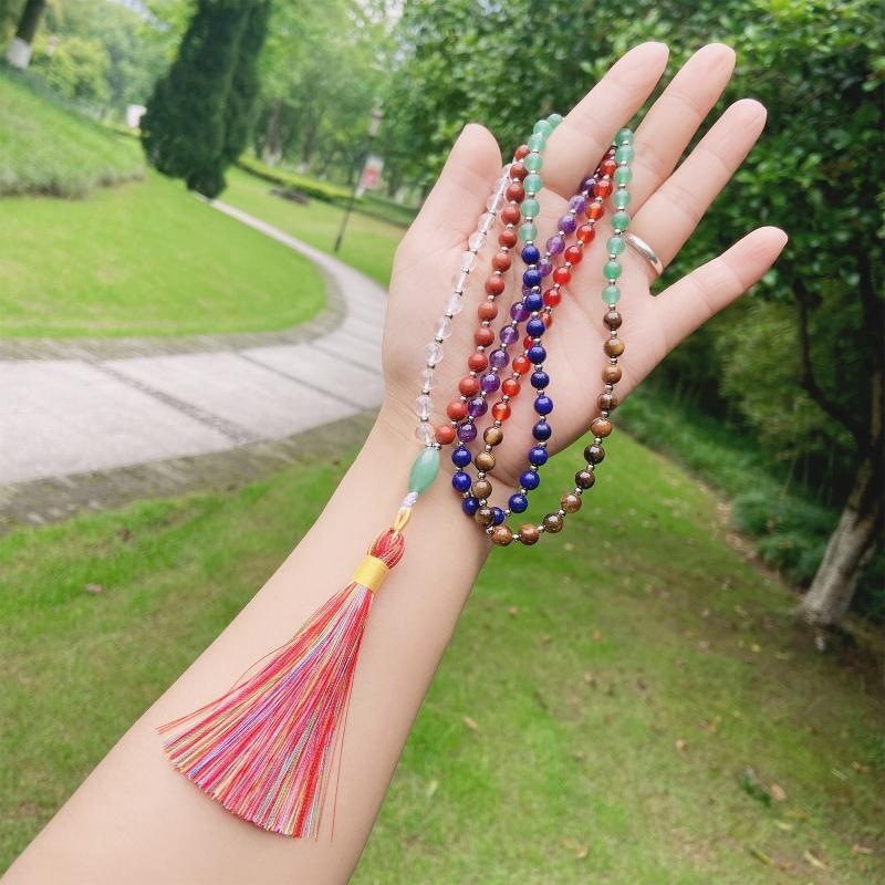 Meditation Tree of Life Pendant Bracelet Hand-knotted Colorful Crystal Necklace