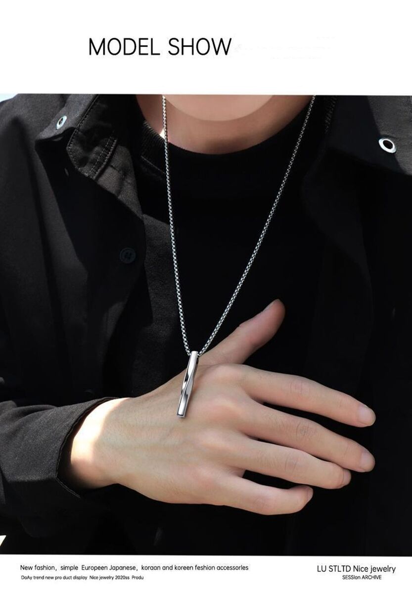 Fashion Trendy Jewelry Men Pendant Rectangle Stainless Steel Chain Necklace