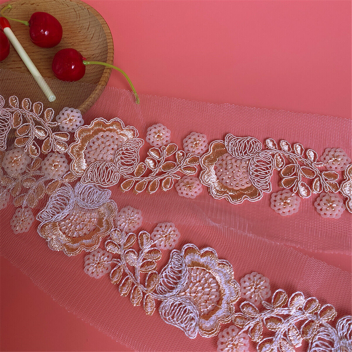1 Yd Lace Trim Embroidered Ribbon Applique DIY Sewing Dress Clothes Fabric Decor