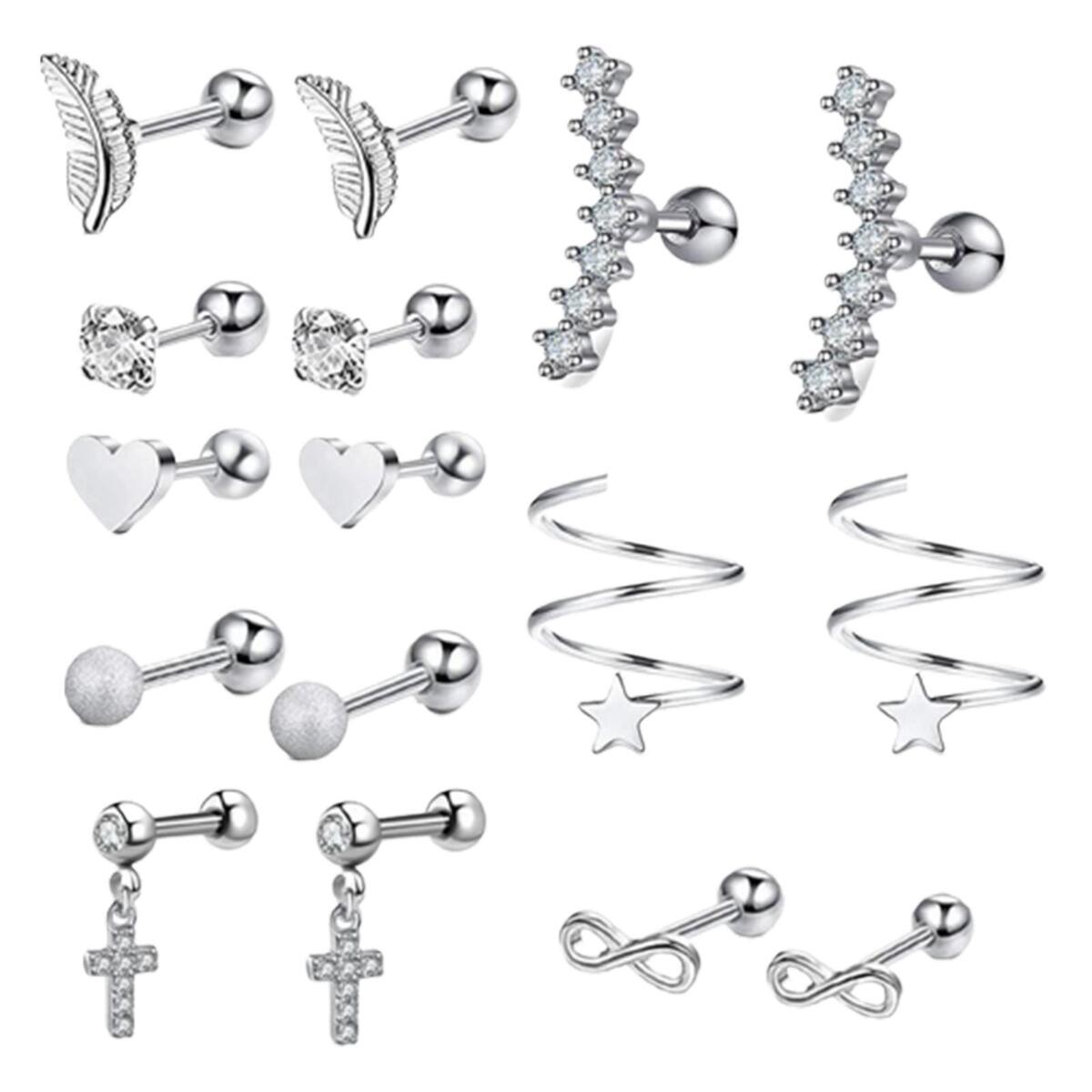 16 Pieces Stainless Steel Earrings Set for Women Men Earring Hoops Feather