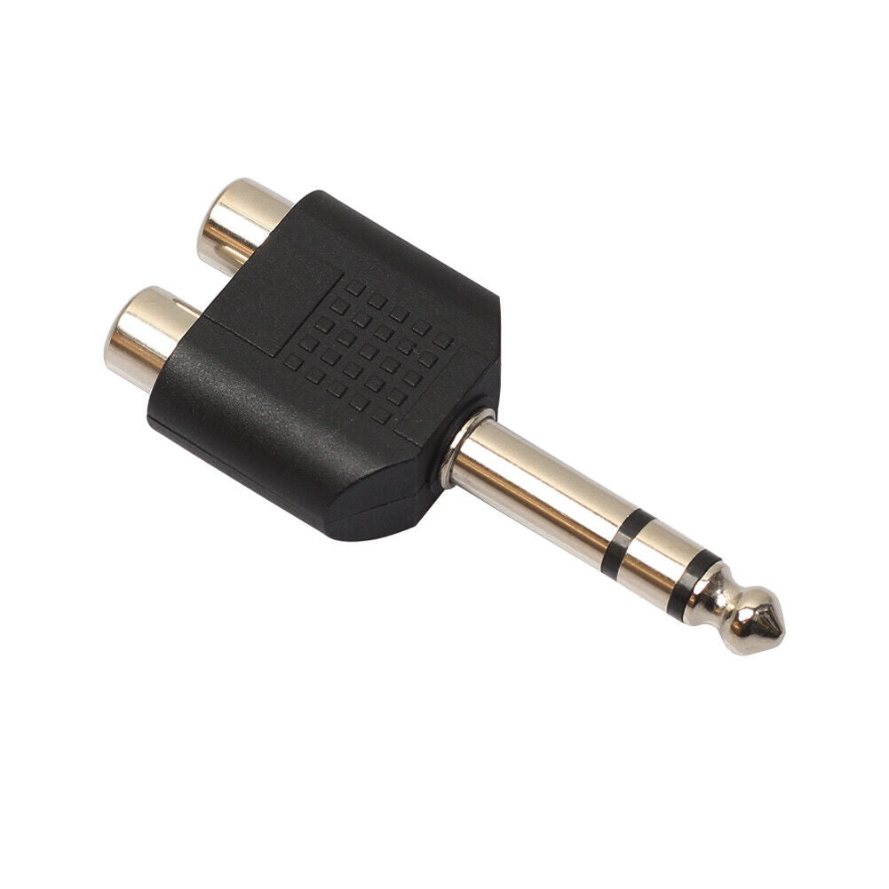 5Pcs 6.35mm 1/4" Stereo Plug to 2 RCA Female Jacks Splitter Audio Converter
