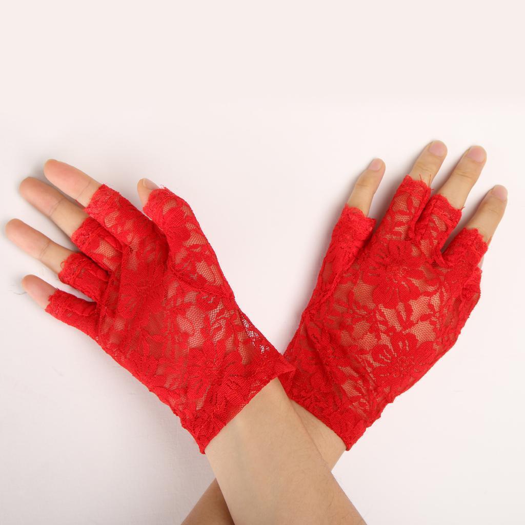 Wedding Party Lace Flower Half Finger Glove Party Accessories Lady Glove Red
