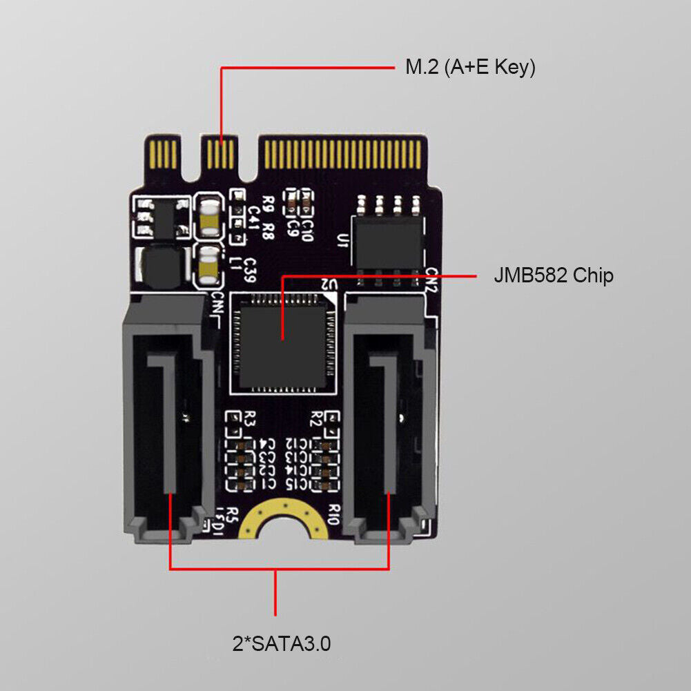 M.2 A + E Key NGFF to 2 Ports SATA3.0 Adapter Cards for SSD PC Computer
