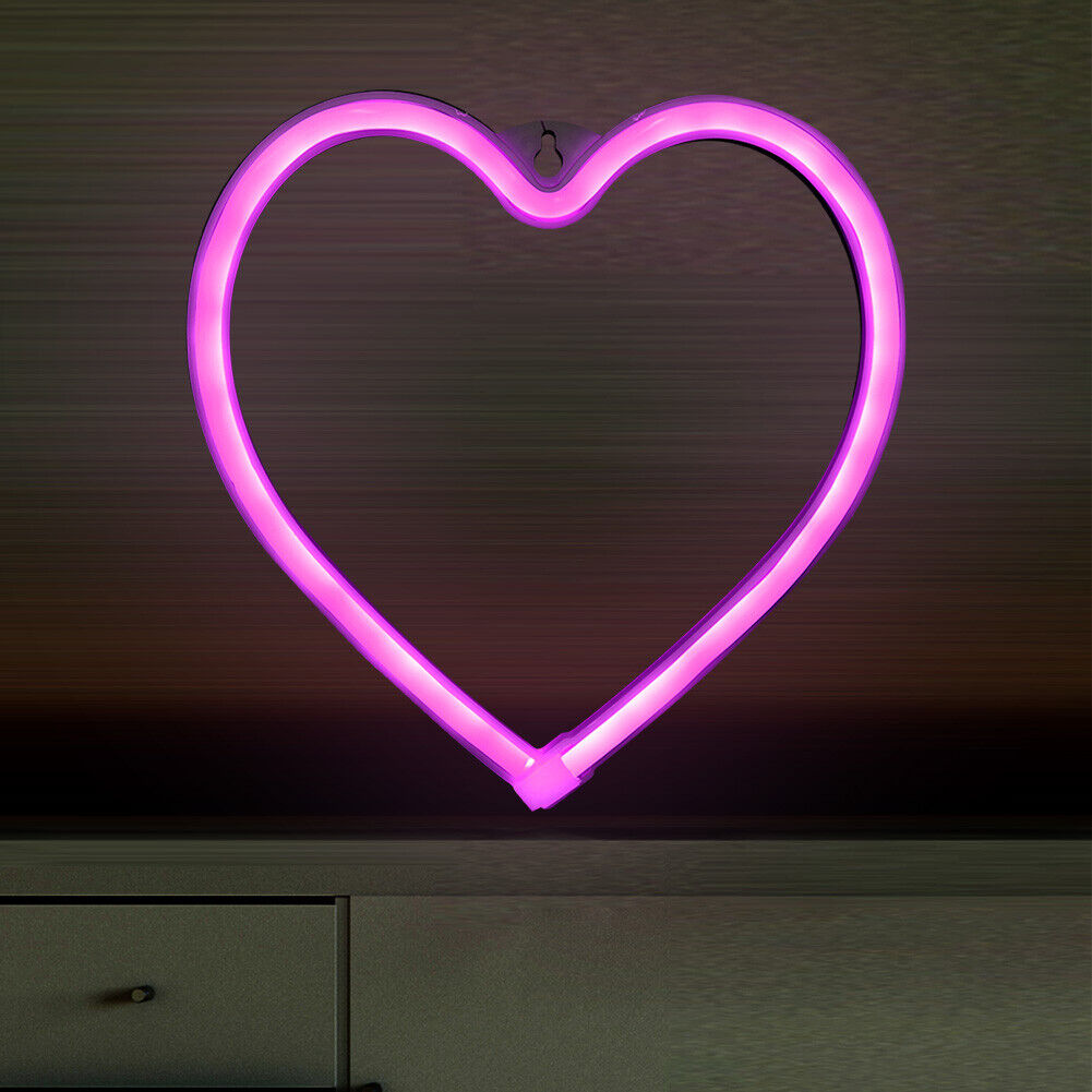 LED Neon Light Heart Sign Night Lamp Xmas Valentine Day Decor Gift (Pink)