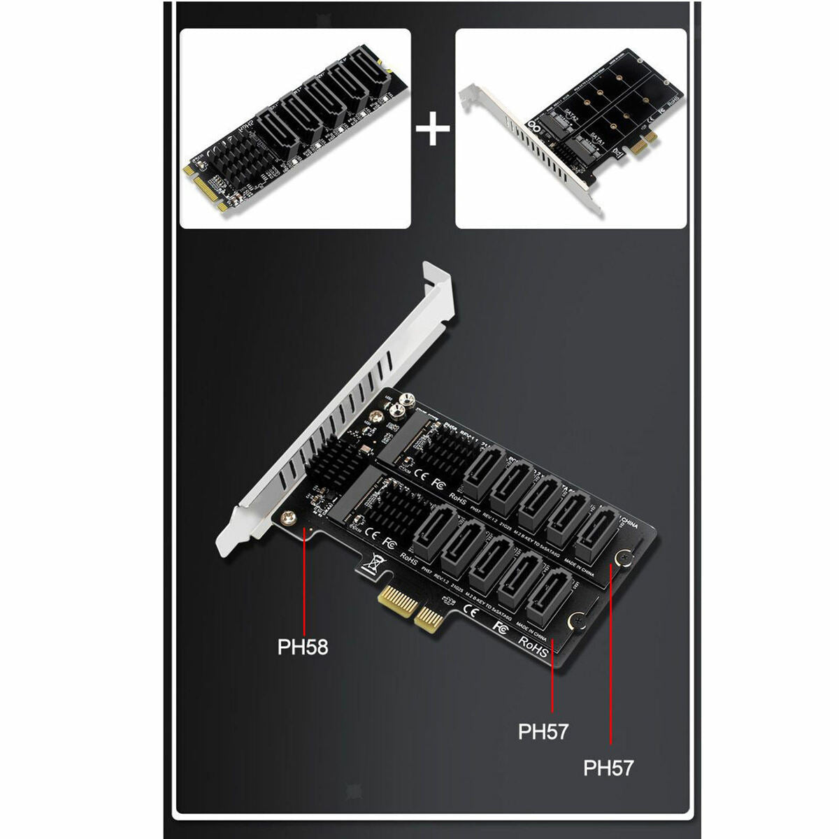 Expansion Card SATA3 6Gbps 5 Port Support SSD HDD Hard Disk Internal .2