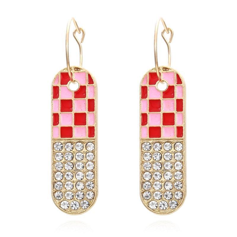Geometric Oil Drop Lattice Earrings Korean Temperament All-match Pill Earrings