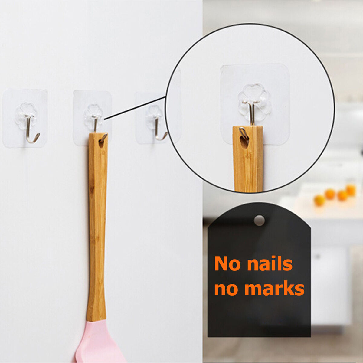 Wall Hooks - Pack of 10 Reusable Seamless Self Adhesive Utility Hooks