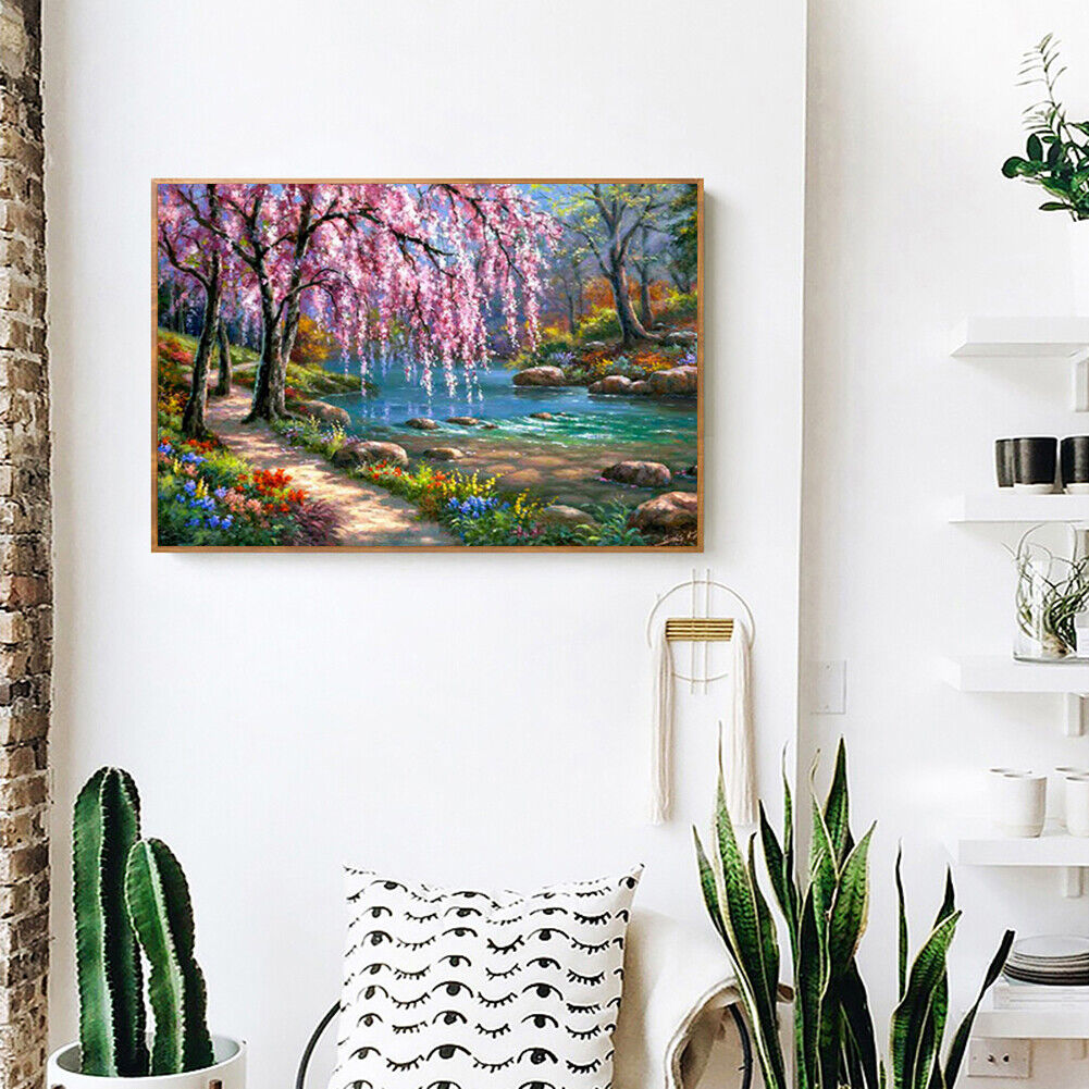 Full Square Drill Cross Stitch River Tree Embroidery Diamond Painting Craft