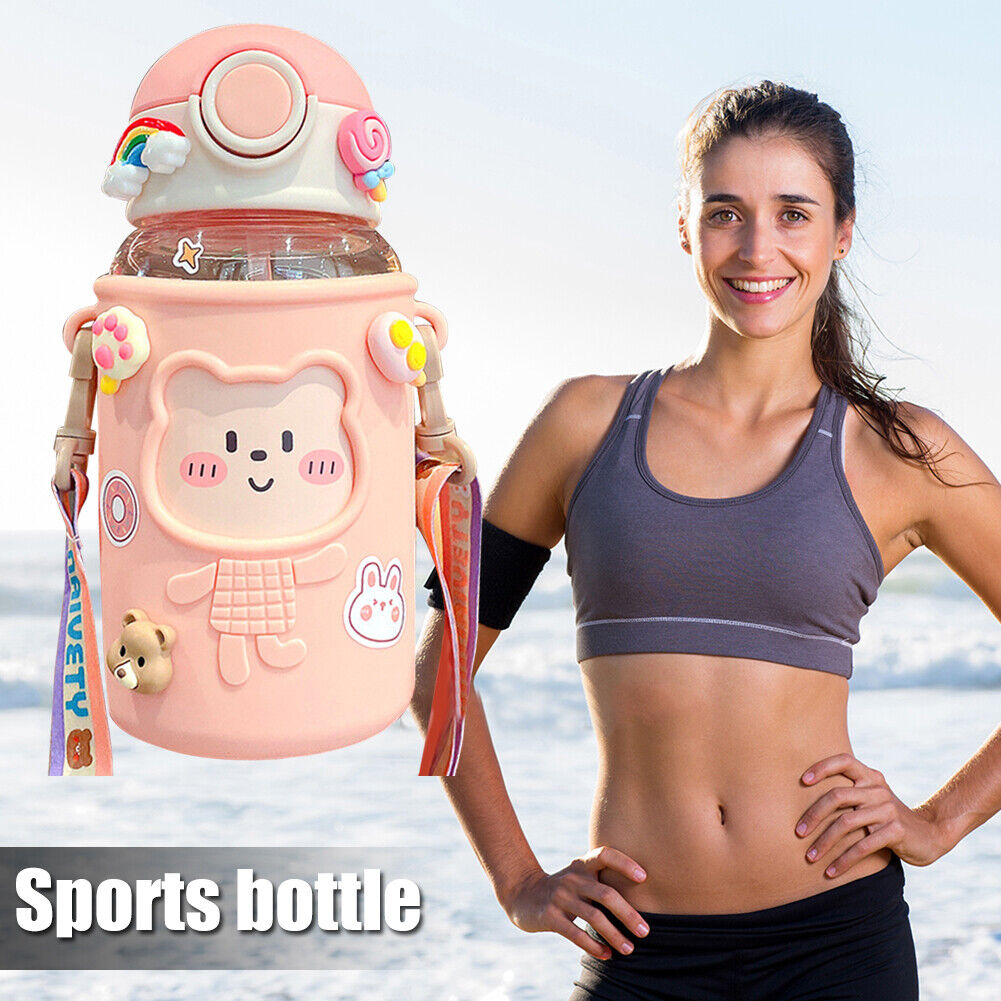 620ML Kids Water Sippy Cup with Silicone Bag Cartoon Feeding Bottle (Pink)