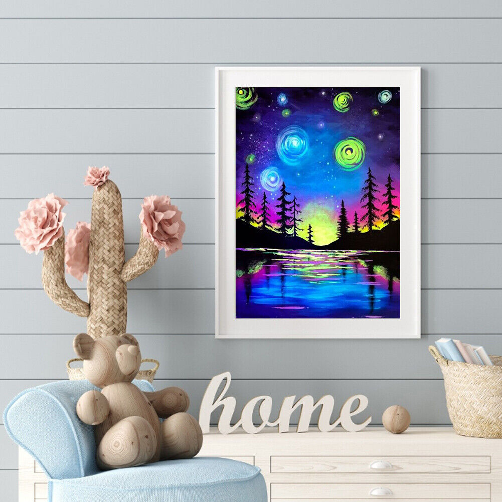 5D DIY Pine Night View Full Round Drill Diamond Painting Kit Mosaic Craft