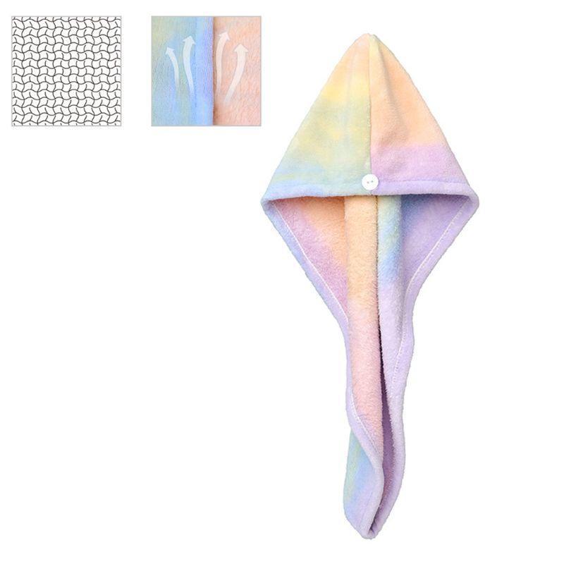 Hair Drying Towel Absorbent Coral Velvet Rainbow Tie-Dye Bath Shower Hat Turban