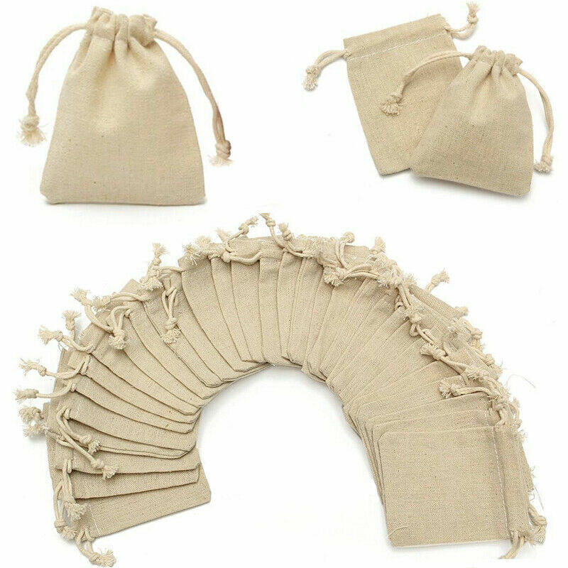 30x Small Bag Natural Linen Pouch Drawstring Burlap Jute Sack Jewelry Gift Wed