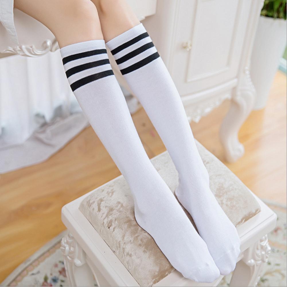 Striped Fashion Socks Autumn Winter Women Knee-high Sports Stocking (Black)