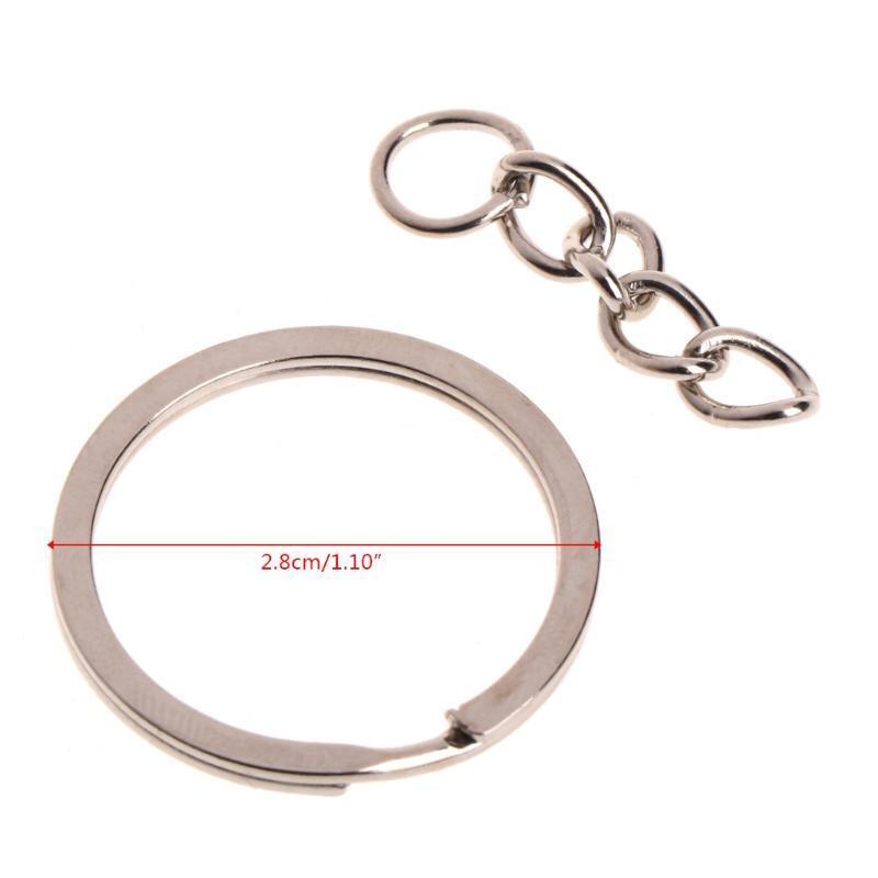 50x Split Key Ring with Chain Stainless Steel Keychain Portable Brief Hoop Gift