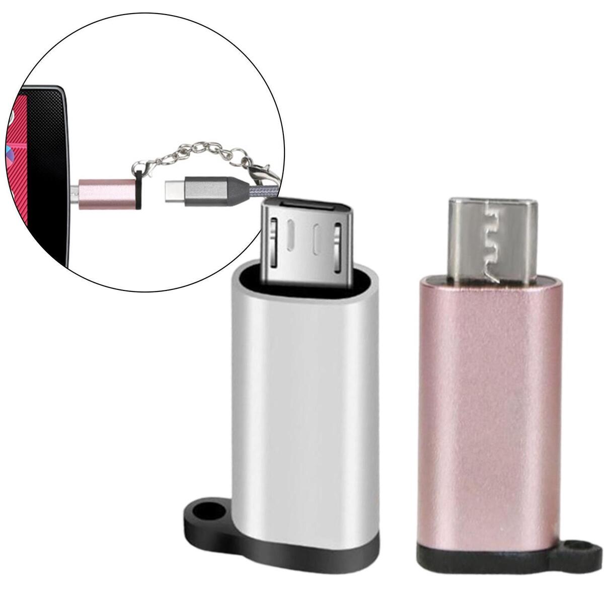 2Pieces Micro USB Converter Type C Adapter Connector with Keychain Charger
