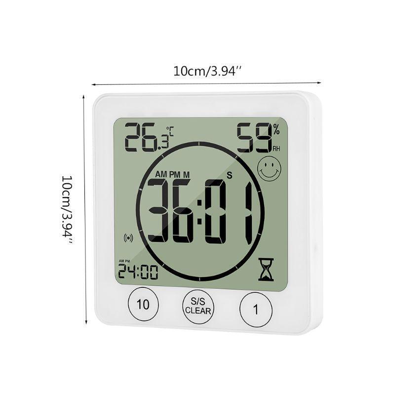 LCD Bathroom Wall Clock Temperature Humidity Countdown Waterproof Shower Timer