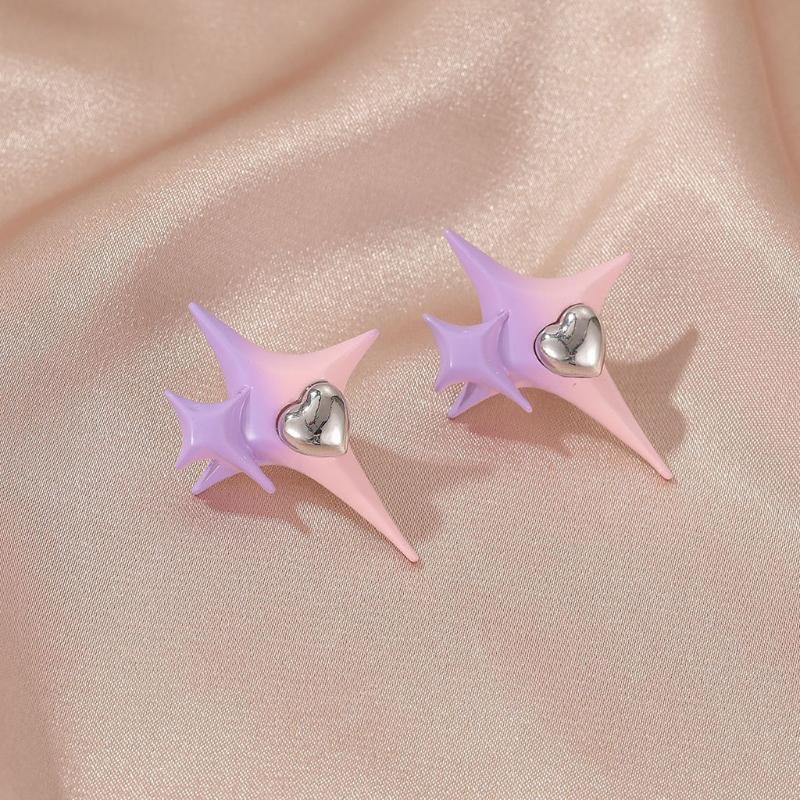 Hypoallergenic Earrings for Women Girls Purple Pink Gradient Color Stud Earring