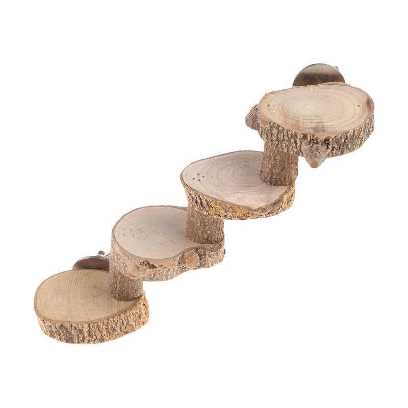 Bird Wooden Perch Platform Natural Wood Training Stand 4 Steps Climbing Ladder