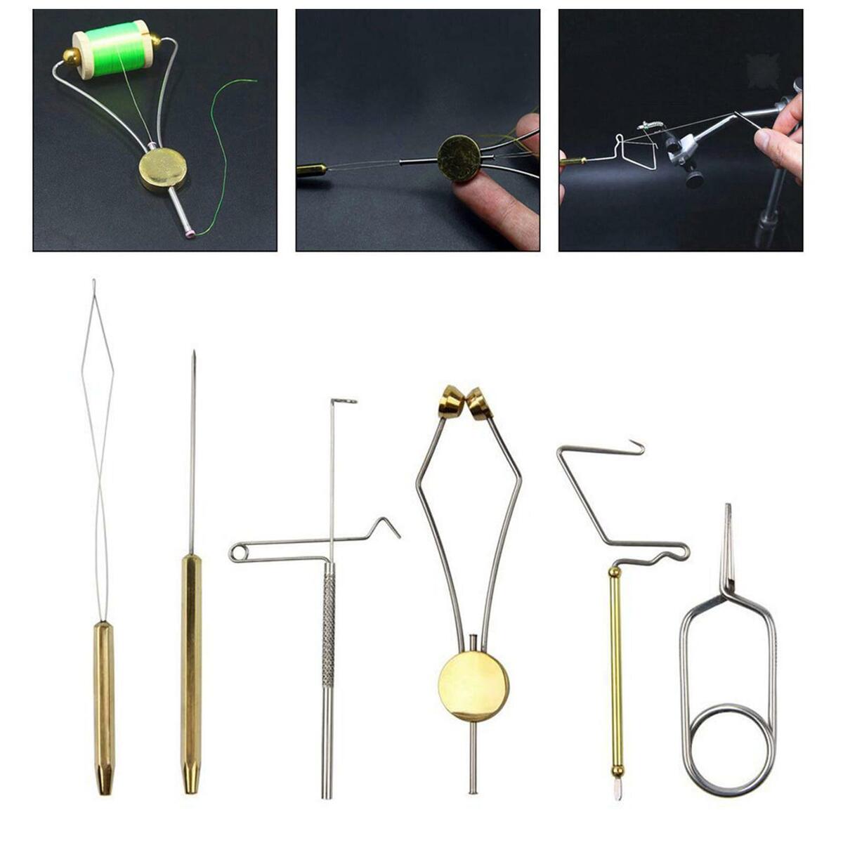 6pcs/set Fly Tying Tool Kit  Brass Bobbin Threader Bobbin Thread Holder