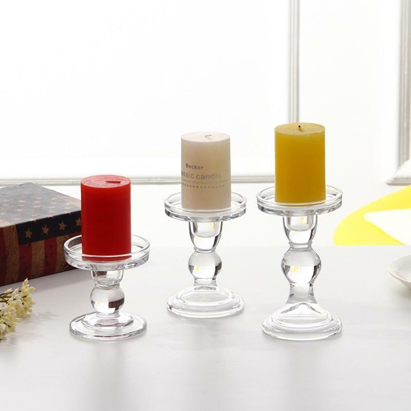 Clear Glass Candle Holder Set of 3 Tall Candlestick Stand Kit Desktop Ornament