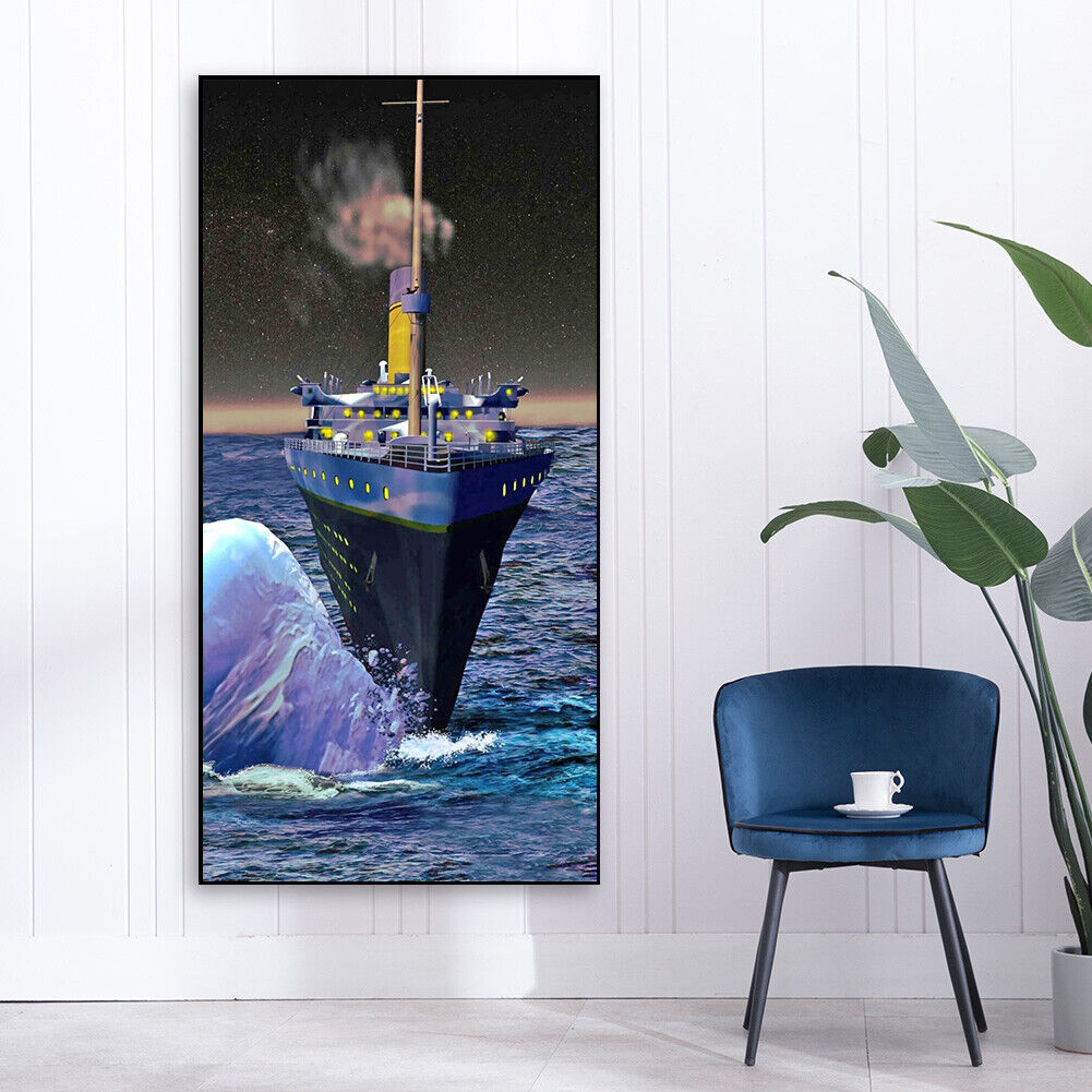 DIY 5D Mosaic Ship Sea Full Round Drill Landscape Rhinestone Painting Kit
