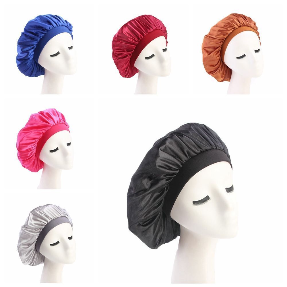 Night Sleep Wide Band Head Cover Bonnet Headwrap Chemo Cap Satin Stretch Hat