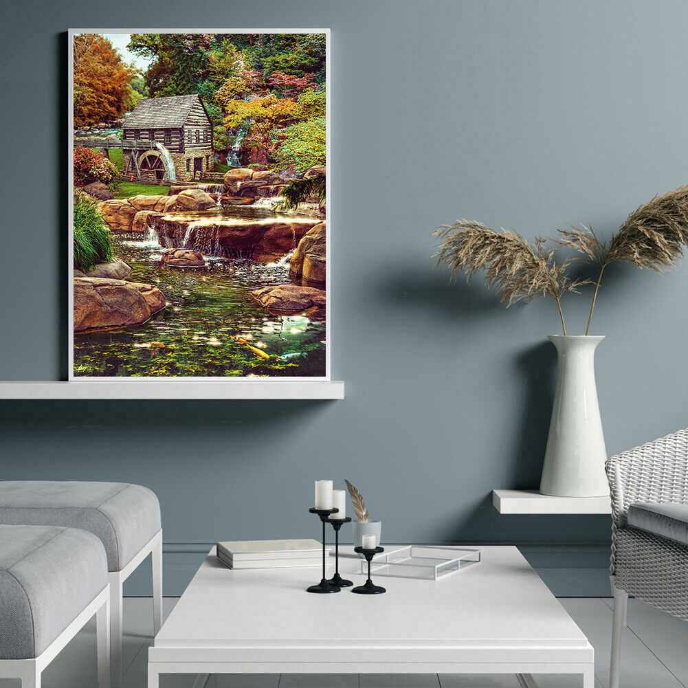 5D DIY Diamond Painting Woods Village Stream Full Square Drill Cross Stitch