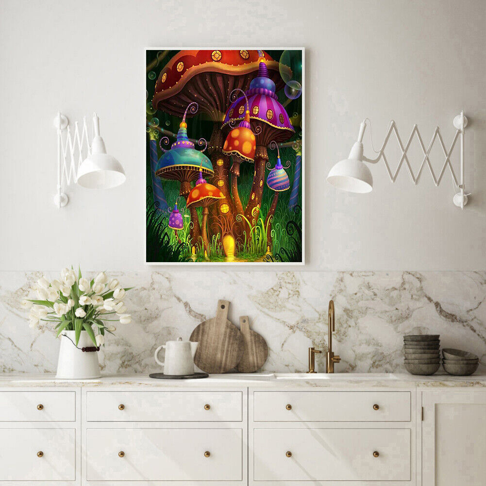 Diamond Painting Mushroom House Full Square Rhinestone Picture Home Decor
