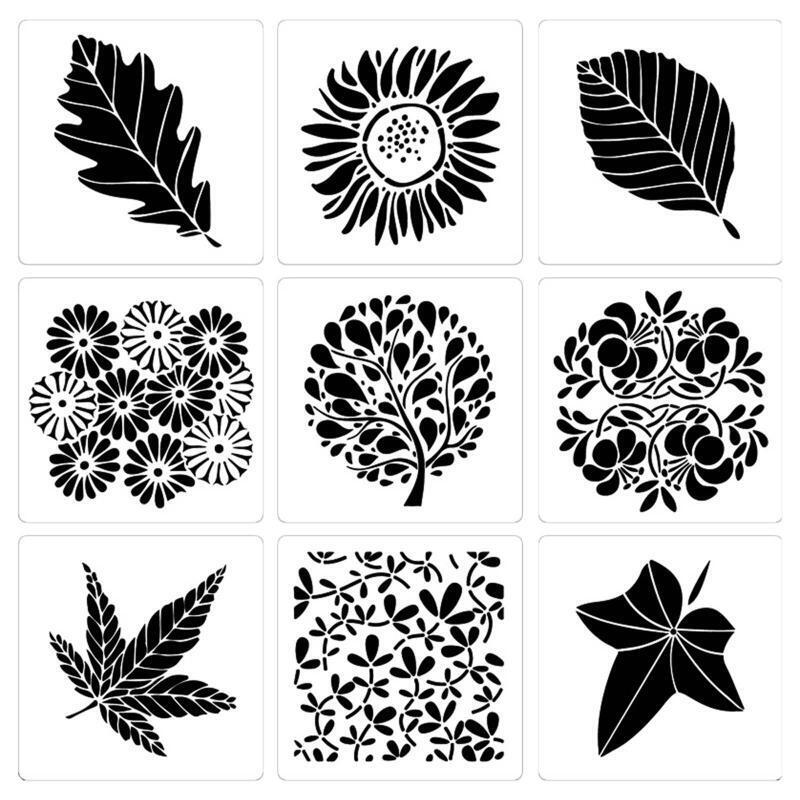 DIY Stencils Floral Leaves Painting Template for DIY Art Scrapbook Journal 9pcs