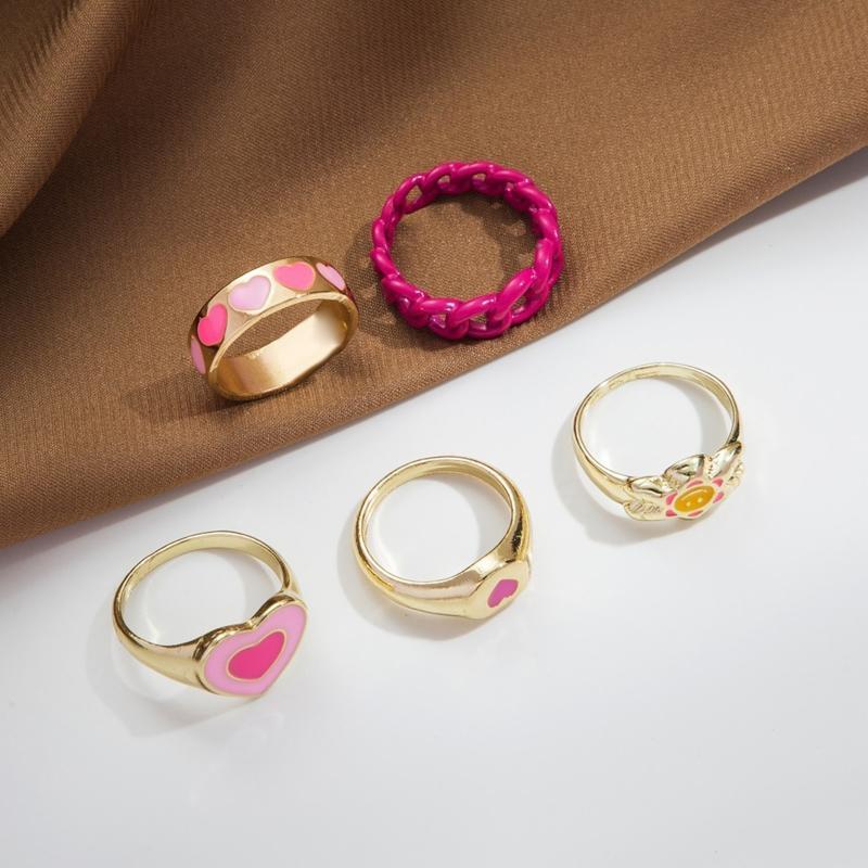European American Alloy Love Heart Ring Hollow Dripping Oil Peach Heart Ring