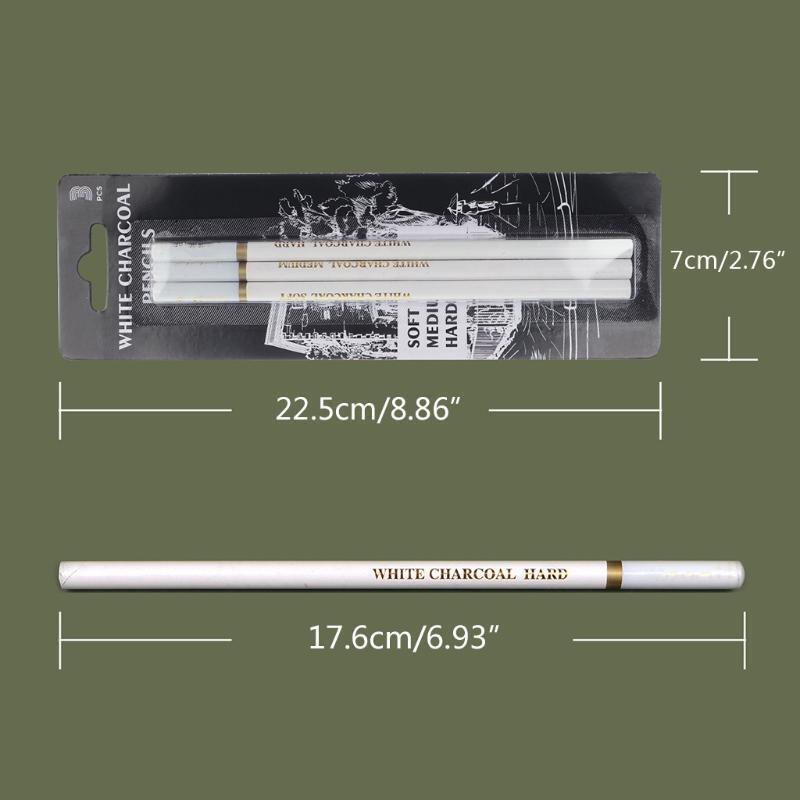 3 Pieces Professional White Charcoal Pencils Set Art Drawing Graphite Pencils