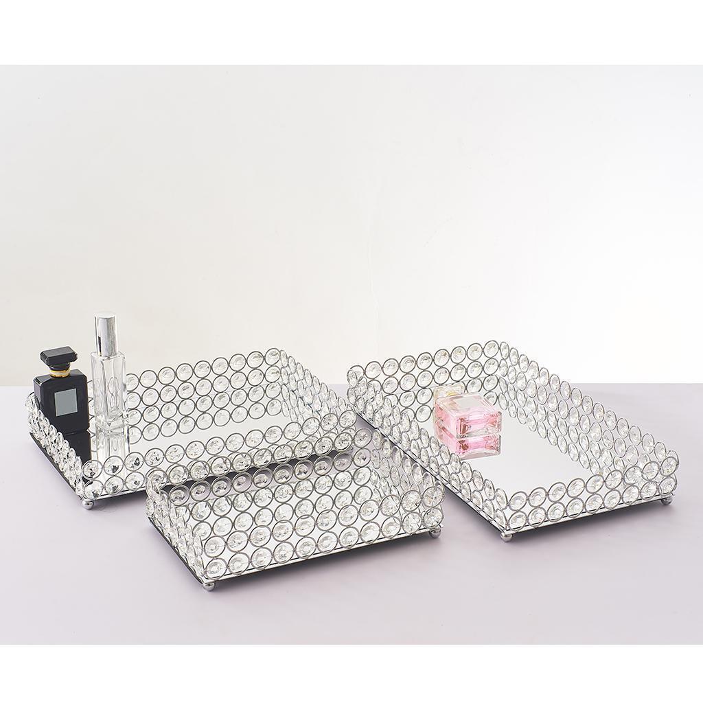 Crystal Mirrored Tray Cosmetic Vanity Jewelry Organizers for Wedding Home Decor