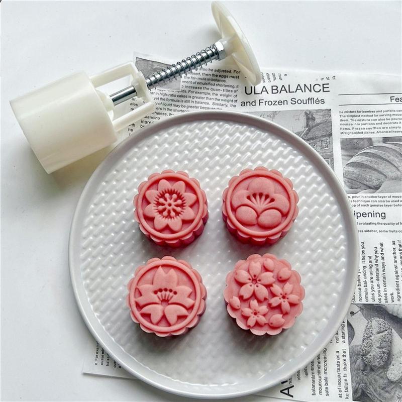 4pcs Moon Cake Mould Mung Bean Cake Pastry Cookie Stamps for Mid-autumn Festival