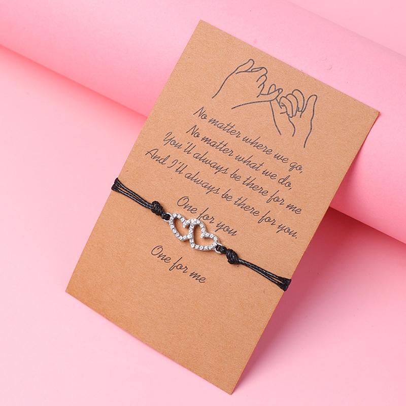 European and American Rhinestone Double Heart Bracelet Sisters Card Bracelet